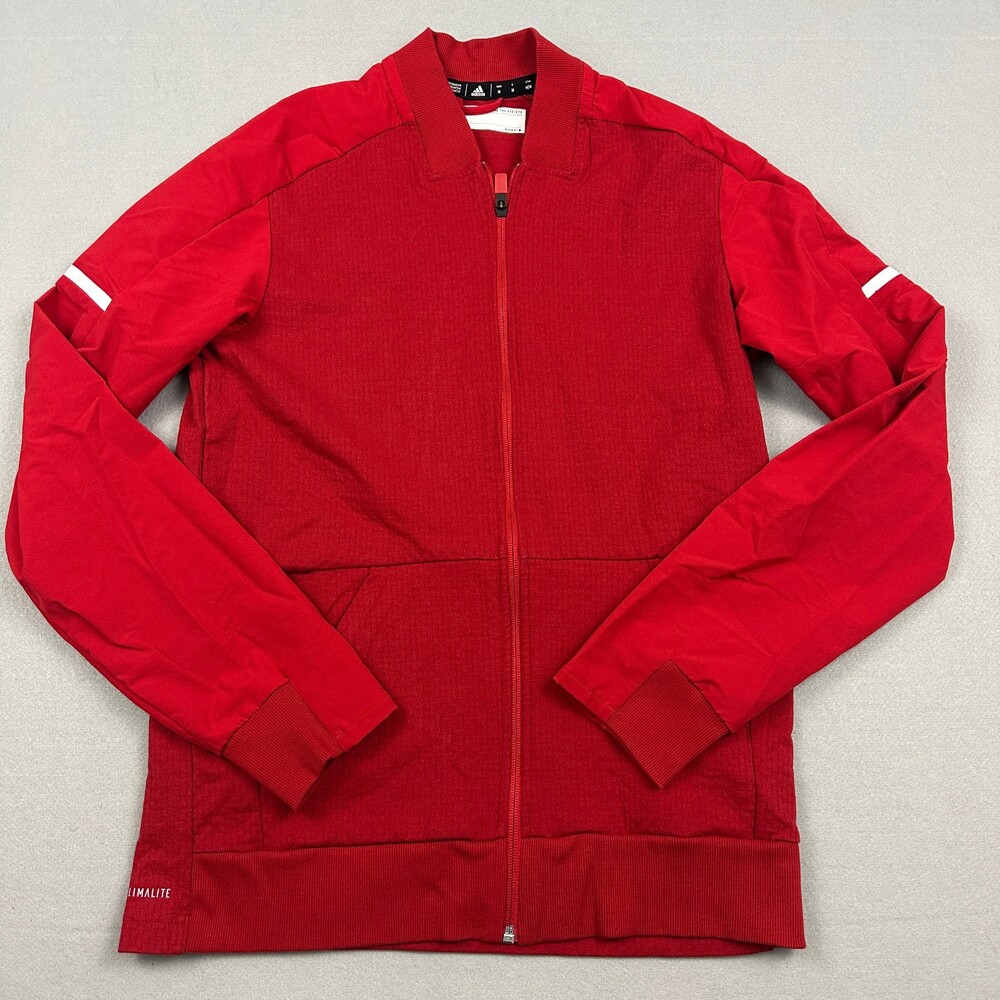 Adidas Track Jacket Men Medium Red Solid Climalite Full Zip Windbreaker M